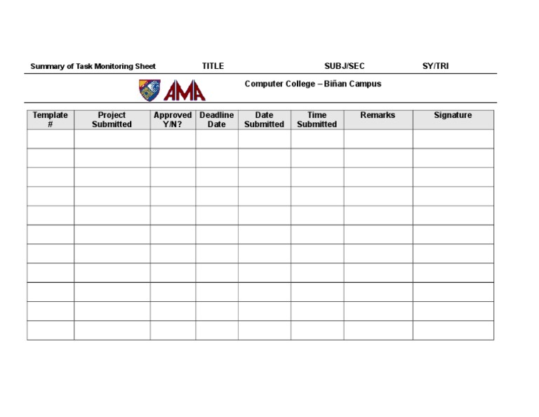 Task Monitoring Sheet Summary | PDF
