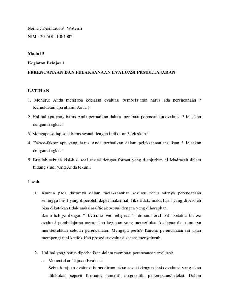 Perencanaan Evaluasi Pembelajaran Efektif | PDF | Karier & Perkembangan ...