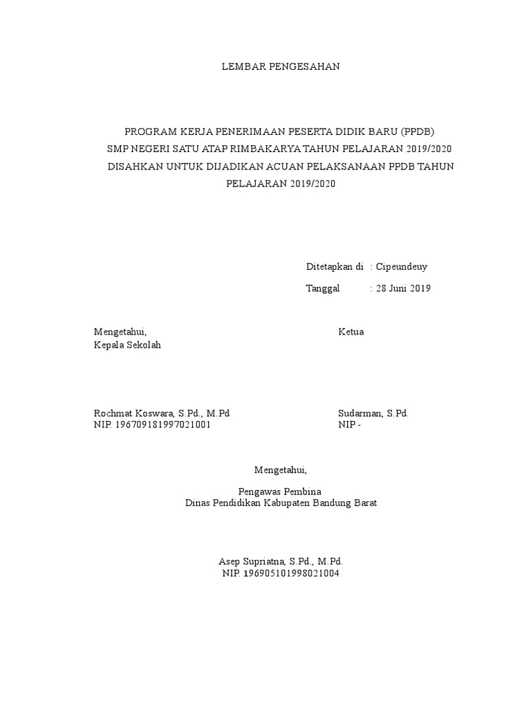 Contoh Lembar Pengesahan Daftar Isi Kata Pengantar Program Ppdb