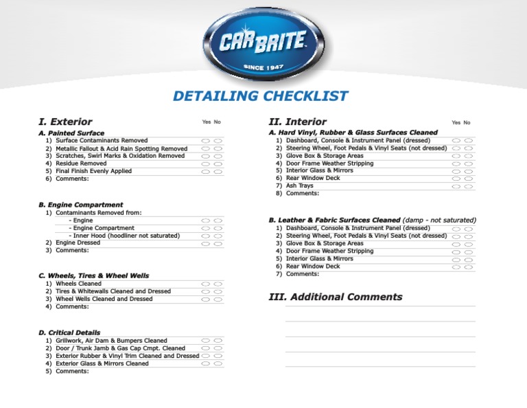 Car Detailing Checklist PDF