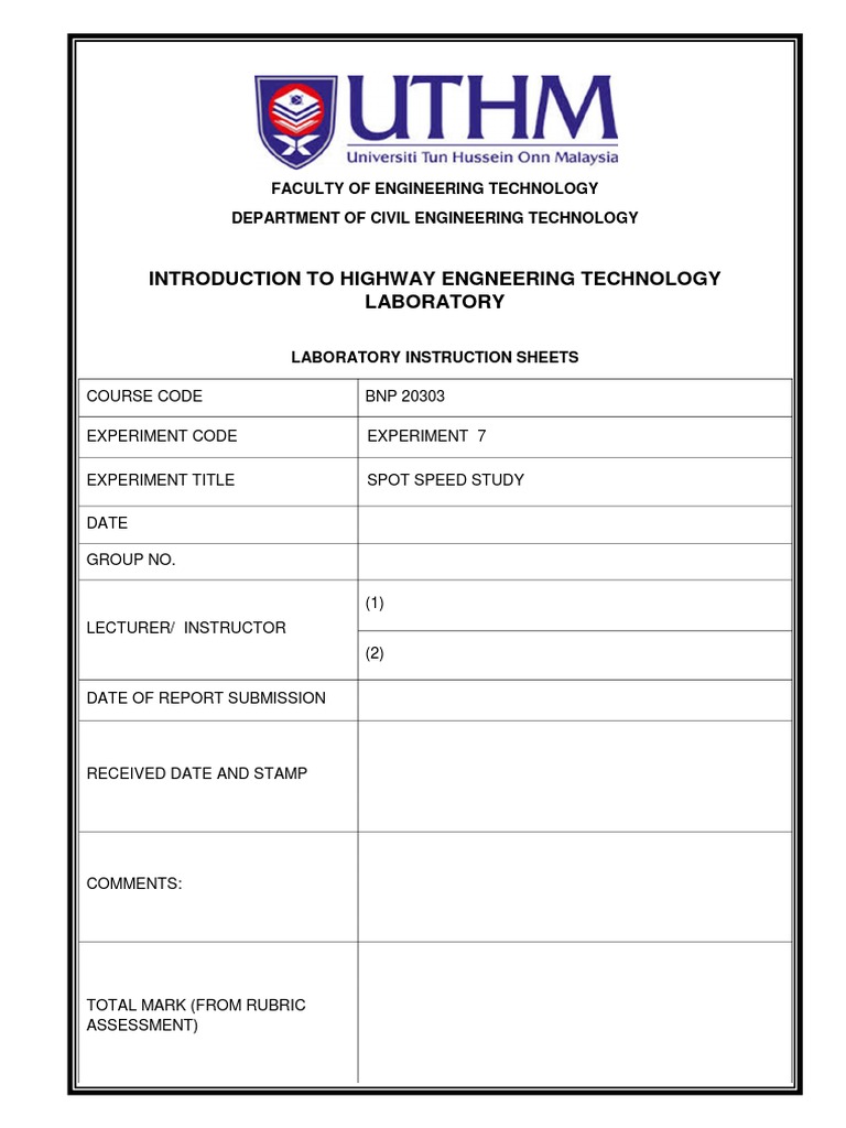 Exp.7 - Labs. Spot Speed Study | PDF | Traffic | Rubric (Academic)
