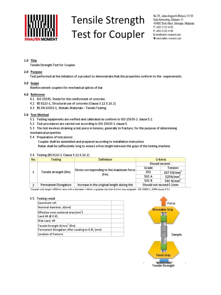 Coupler Tensile Strength Testing Guide | PDF | Ultimate Tensile ...