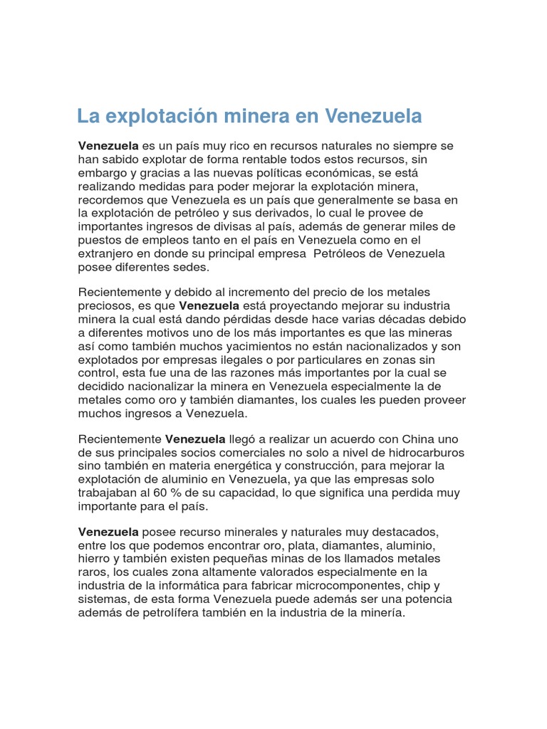 La Explotación Minera en Venezuela | PDF | Roca (geología) | Minerales