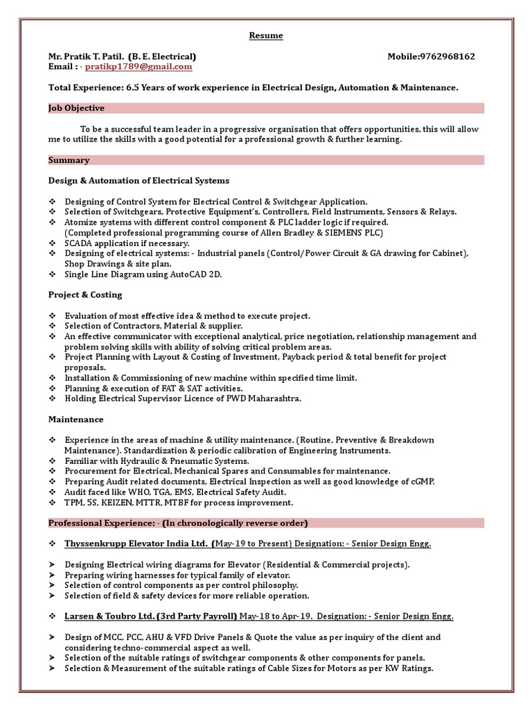 Resume Pratik Patil | PDF | Automation | Programmable Logic Controller