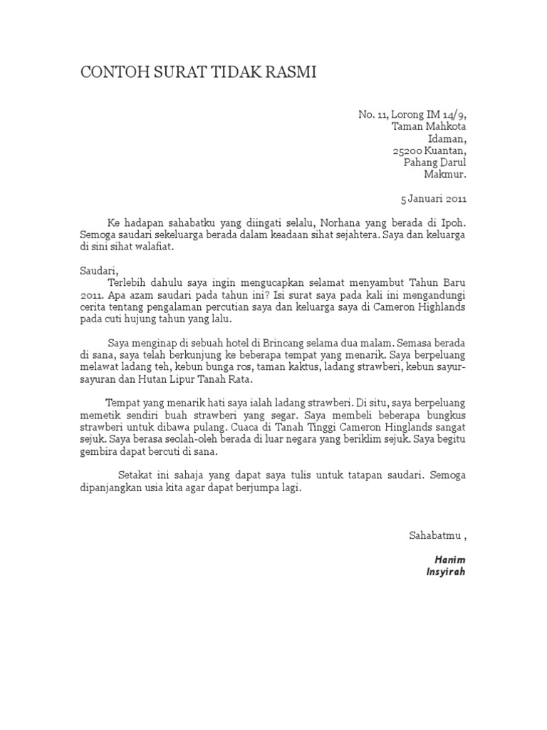 Contoh Surat Tidak Rasmi kepada Kawan | PDF