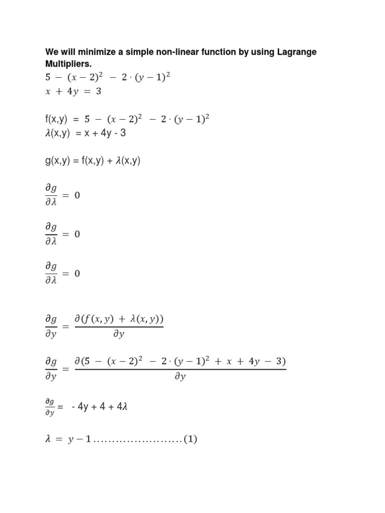 We Will Minimize A Simple Non-Linear Function by Using Lagrange ...
