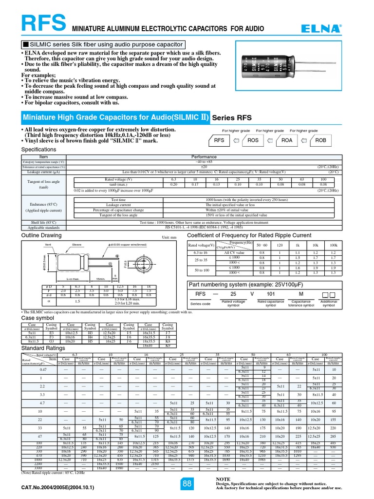 Elna Silmic II Capacitors for Audio | PDF | Capacitor | Electrical ...