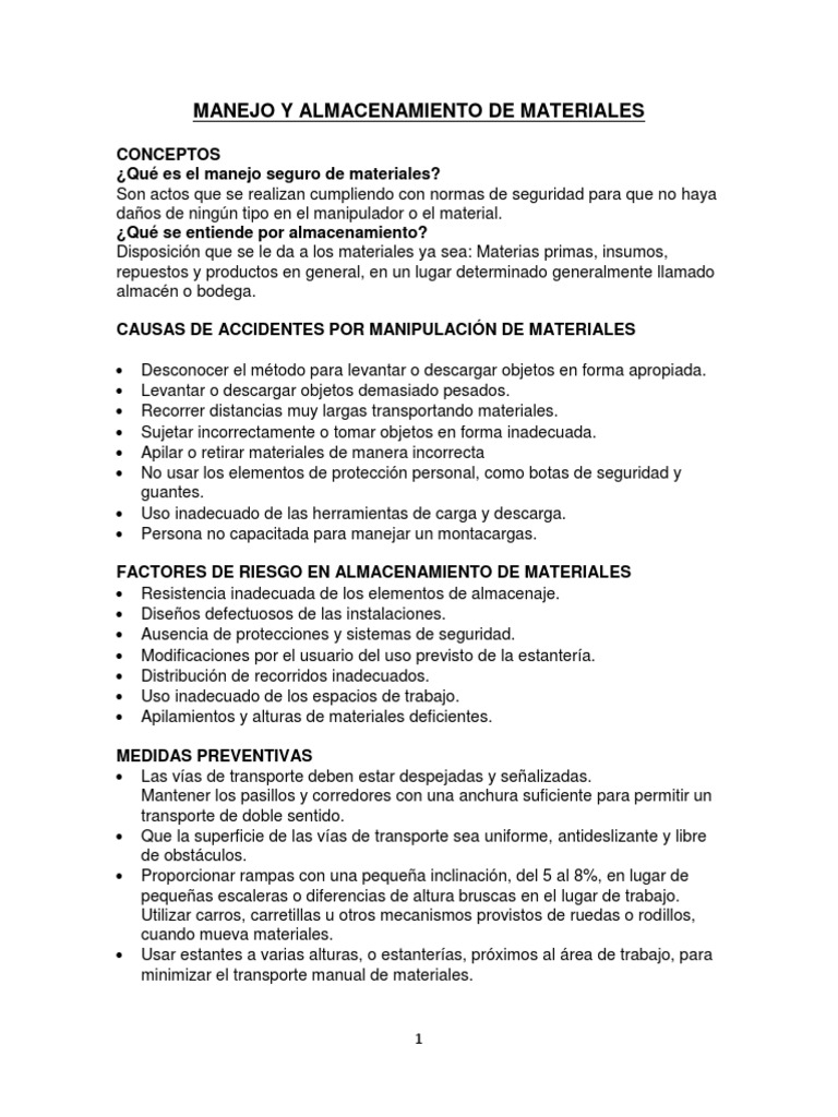 Seguridad en Manejo y Almacenamiento de Materiales | PDF | Herramientas ...