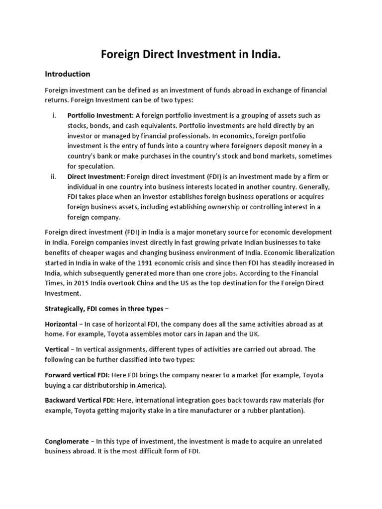 Overview of FDI in India by Sector | PDF | Foreign Direct Investment ...