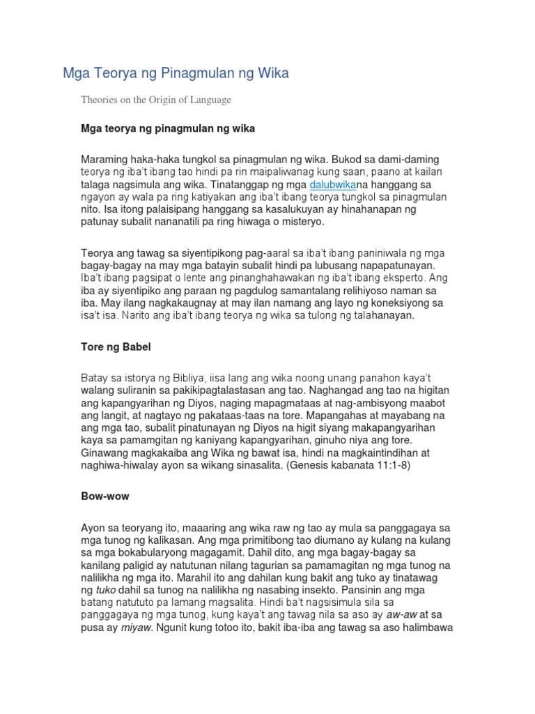 Pinagmulan Ng Wika Sa Pilipinas