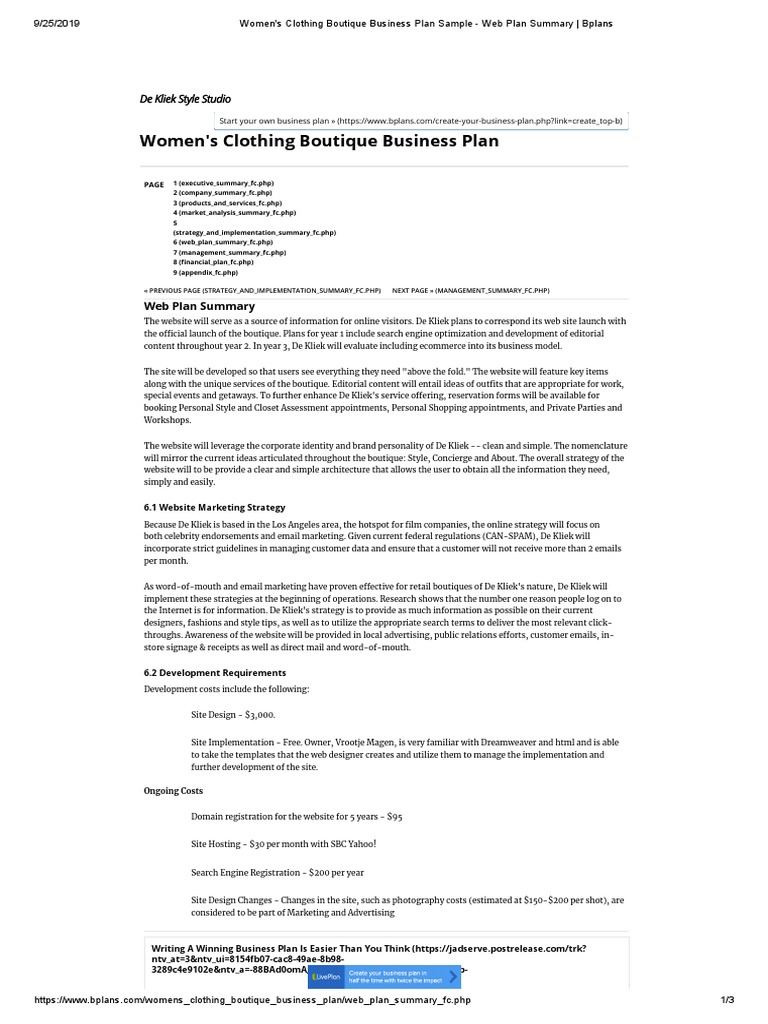6 Women's Clothing Boutique Business Plan Sample  Plan Summary