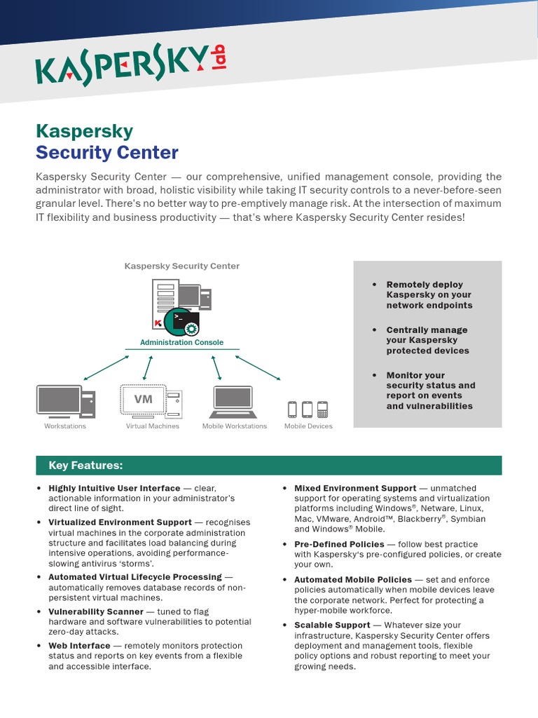 Kaspersky Security Center Datasheet PDF Microsoft Windows Operating System