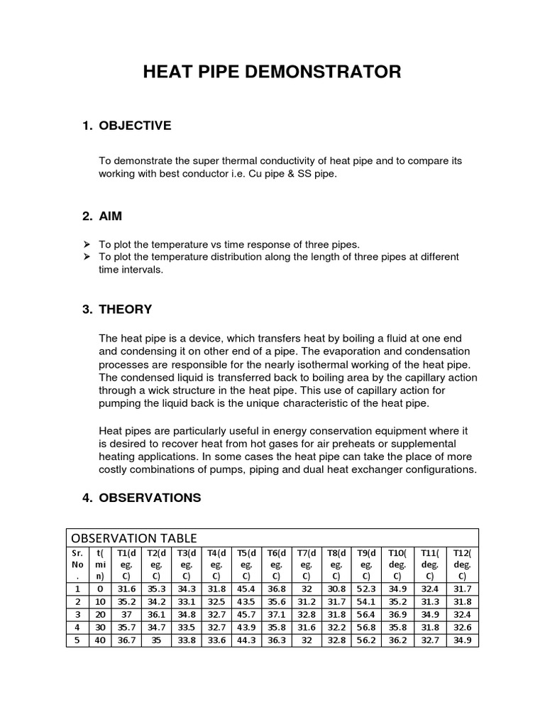 Heat Pipe Demonstrator PDF Heat Physical Quantities