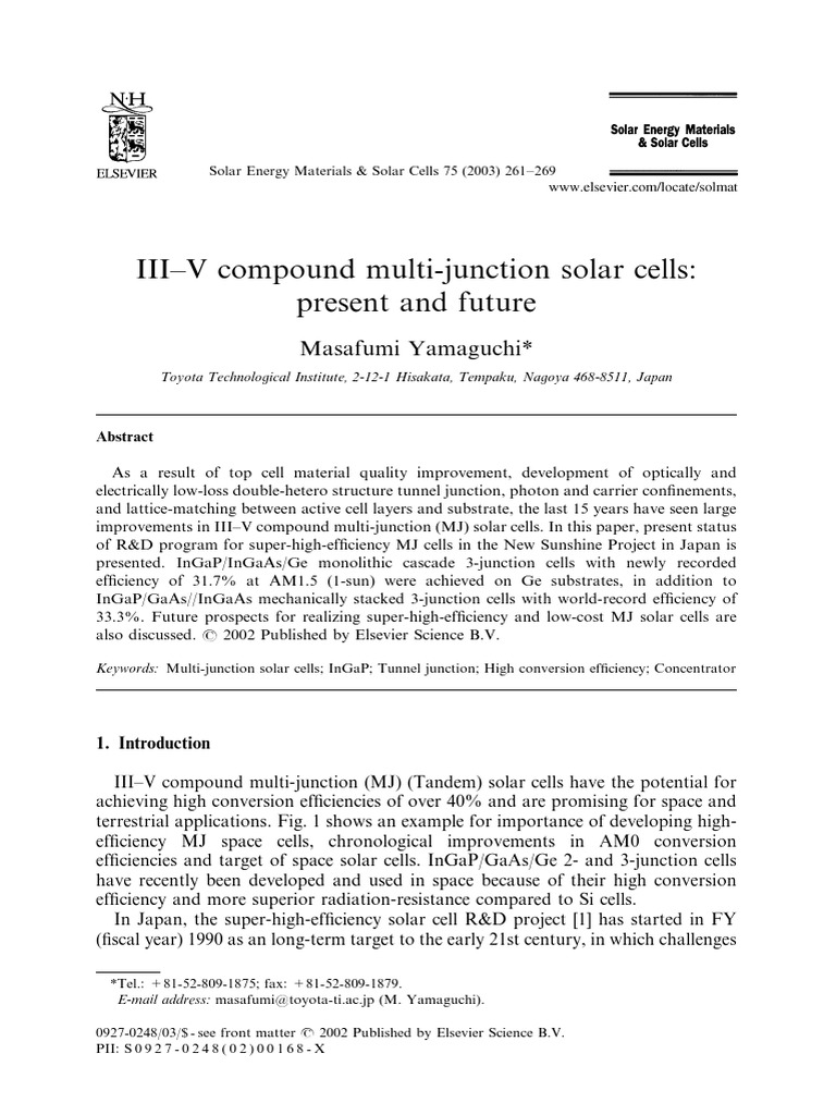 III-V Compound Multi-Junction Solar Cells: Present and Future | PDF | P ...