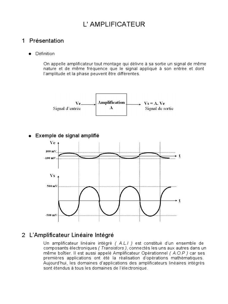 Amplificateur Linéaire Intégré A.L.I. PDF Amplificateur — free download