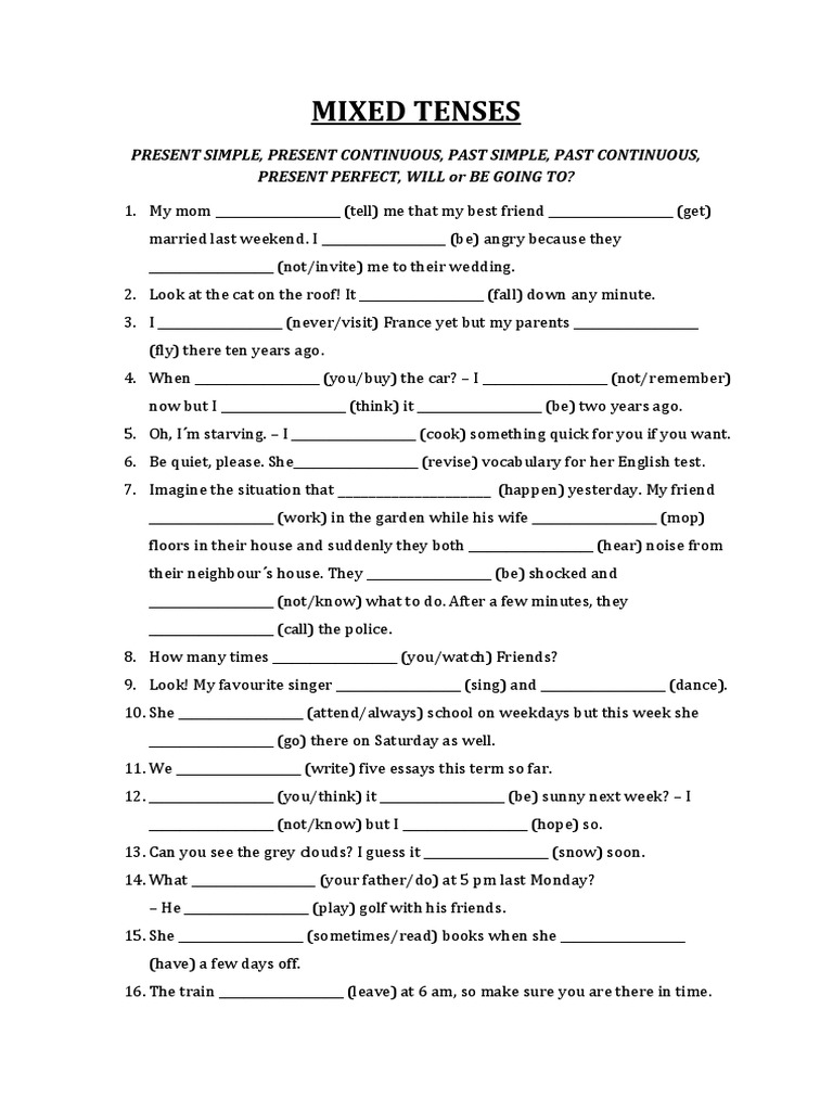 Mixed Tenses Grammar Drills Tests 107649 | PDF