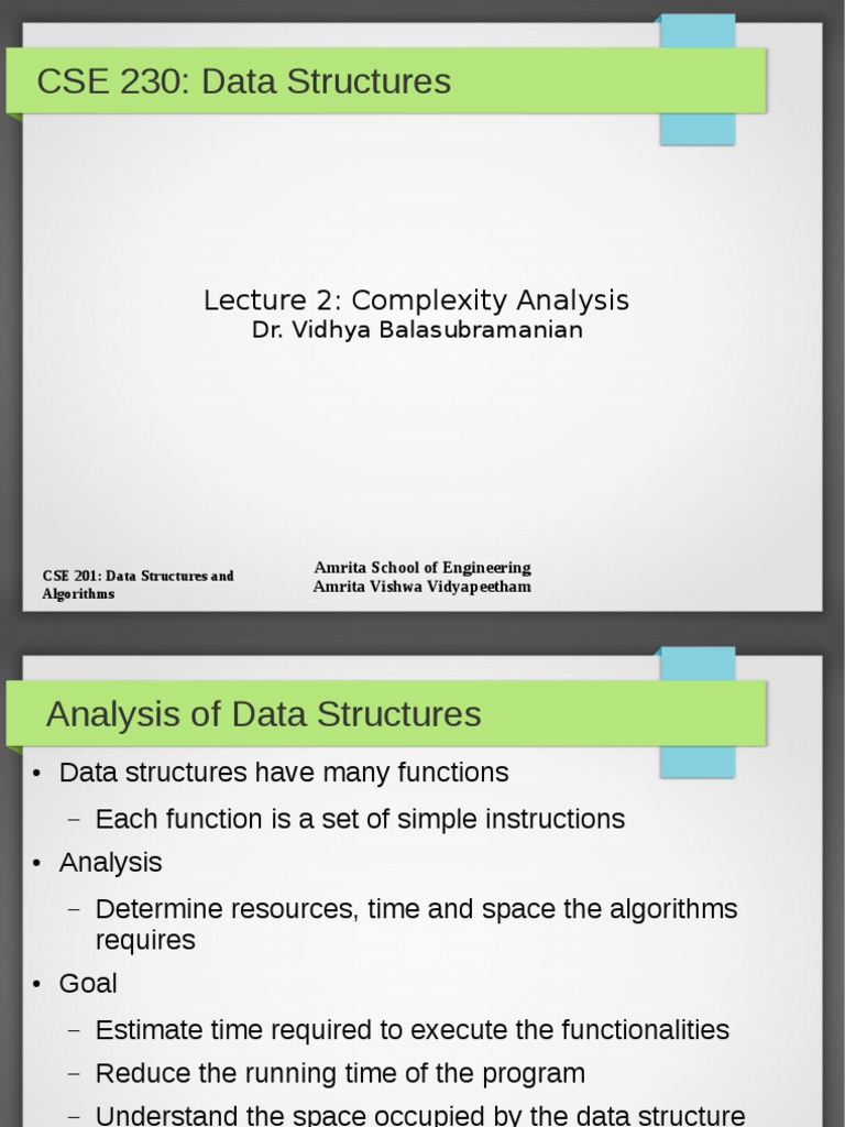 CSE 230: Data Structures: Lecture 2: Complexity Analysis | PDF | Time ...