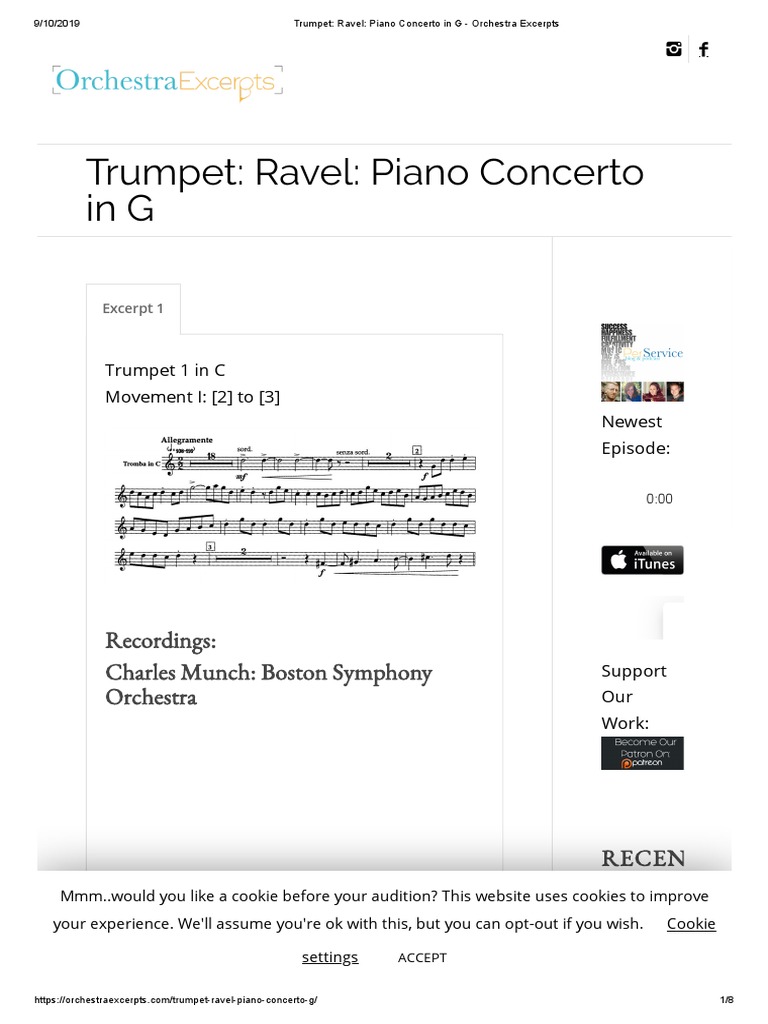 Trumpet Ravel Piano Concerto in G Orchestra Excerpts PDF
