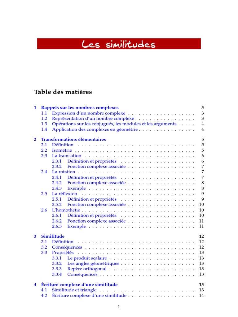 Similitude et Nombres Complexes | PDF | Nombre complexe | Angle