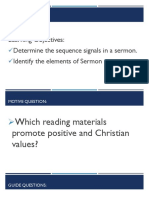 Learning Objectives: Determine The Sequence Signals in A Sermon. Identify The Elements of Sermon