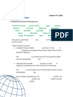 Homework #5: October 10, 2018 And: Latitude