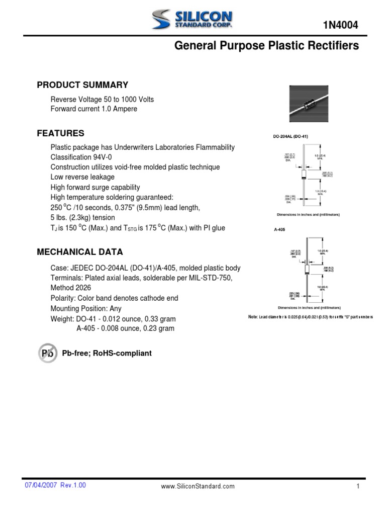 General Purpose Plastic Rectifiers: Product Summary | PDF | Rectifier ...