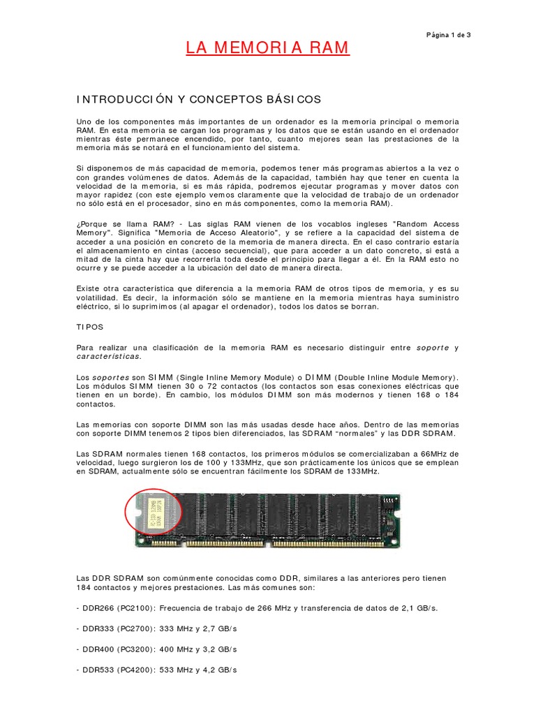La Memoria Ram PDF | PDF | Memoria de acceso aleatorio | Almacenamiento ...