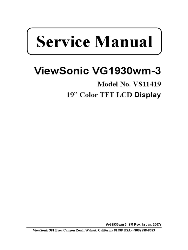 Service Manual Viewsonic Vg1930Wm3 PDF Computer Monitor Power