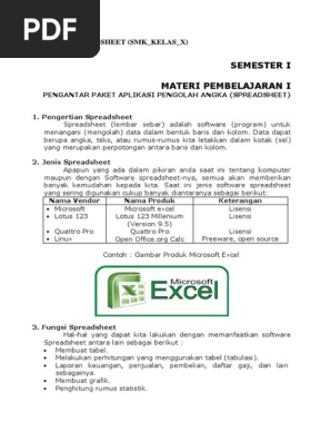 Modul Spreadsheet Kelas X Bagian 1 Pdf
