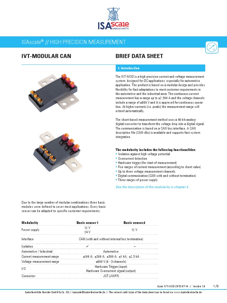 Shunt Current Sensor IVTMOD PDF Analog To Digital Converter