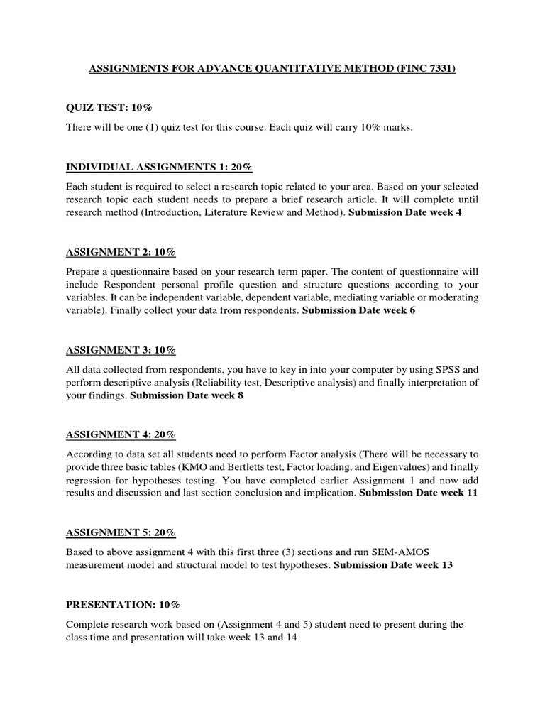 Advance Quantitative Methods Assignments | PDF