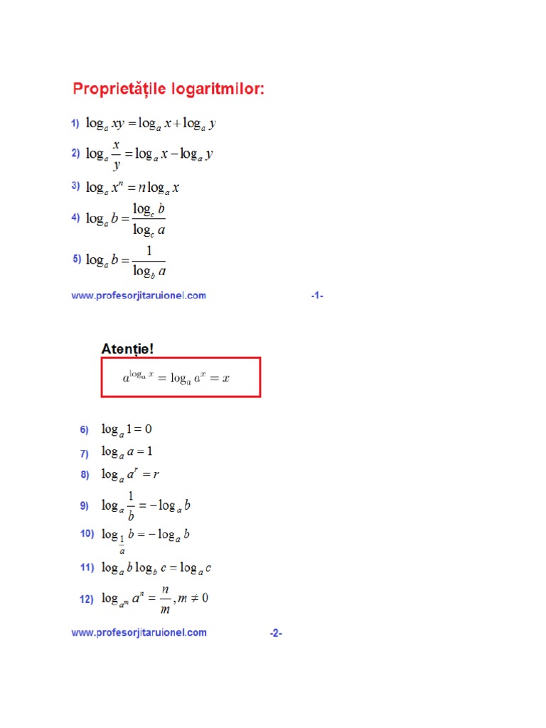 Notiuni Teoretice Logaritmi | PDF