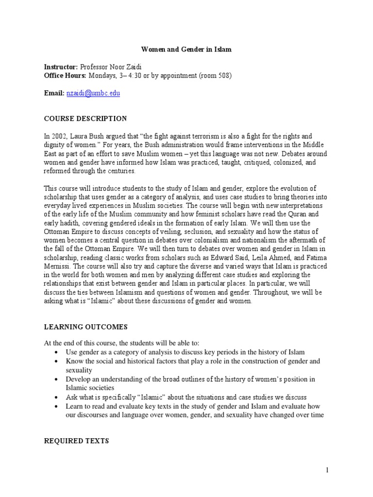 Women and Gender in Islam Course | PDF | Academic Dishonesty | Women In ...