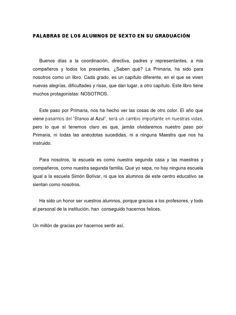 Palabras de despedida de alumnos de sexto grado | PDF | Educación