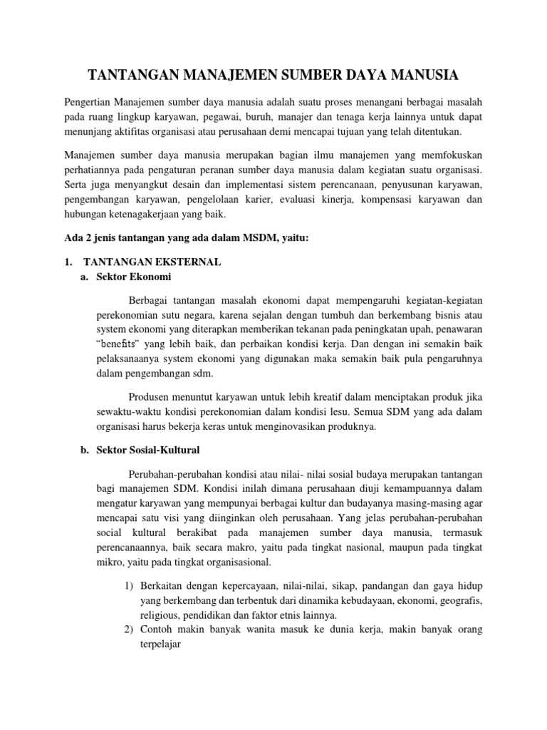 Tantangan Manajemen Sumber Daya Manusia