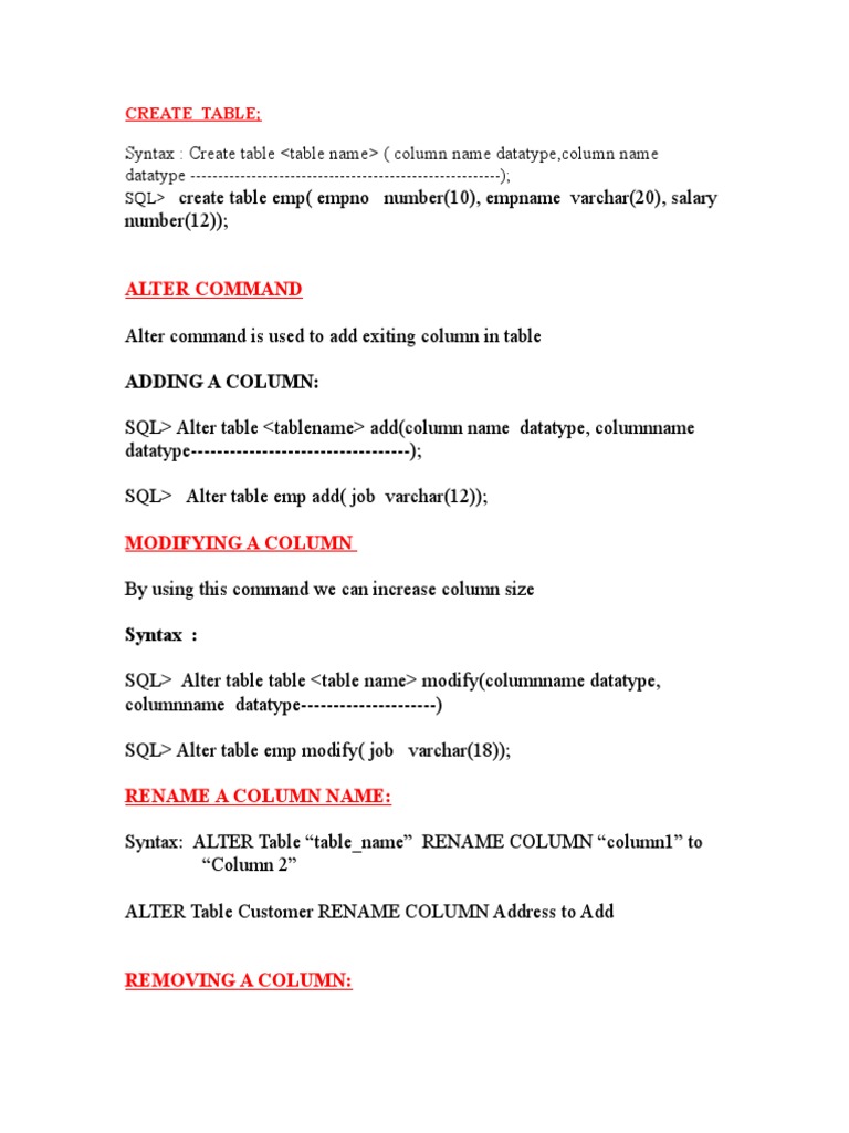 Alter Command: Adding A Column | PDF