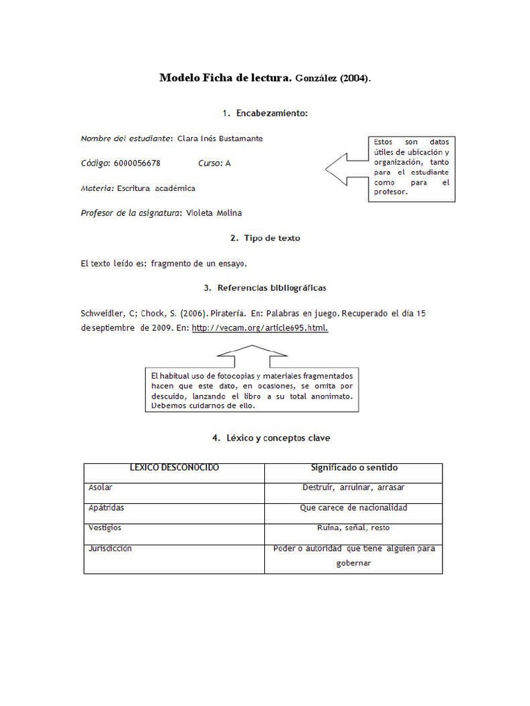 Modelo Ficha de Lectura | PDF