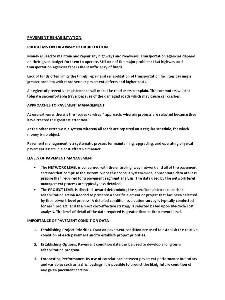 Pavement Rehabilitation Problems On Highway Rehabilitation Approaches