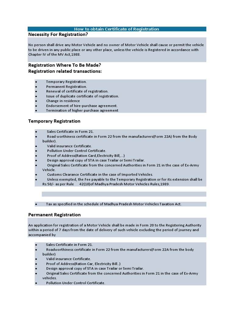 How To Obtain Certificate of Registration | Download Free PDF | Vehicle ...