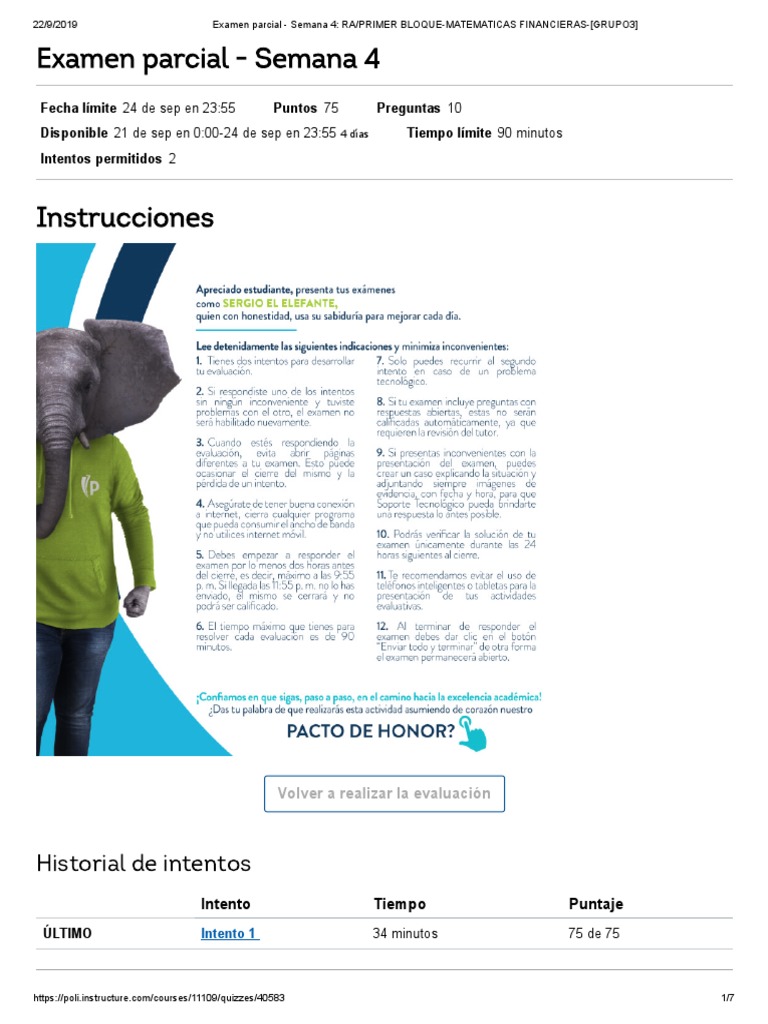 Examen Parcial Matemáticas Financieras | PDF | Interés | Tasas de interés