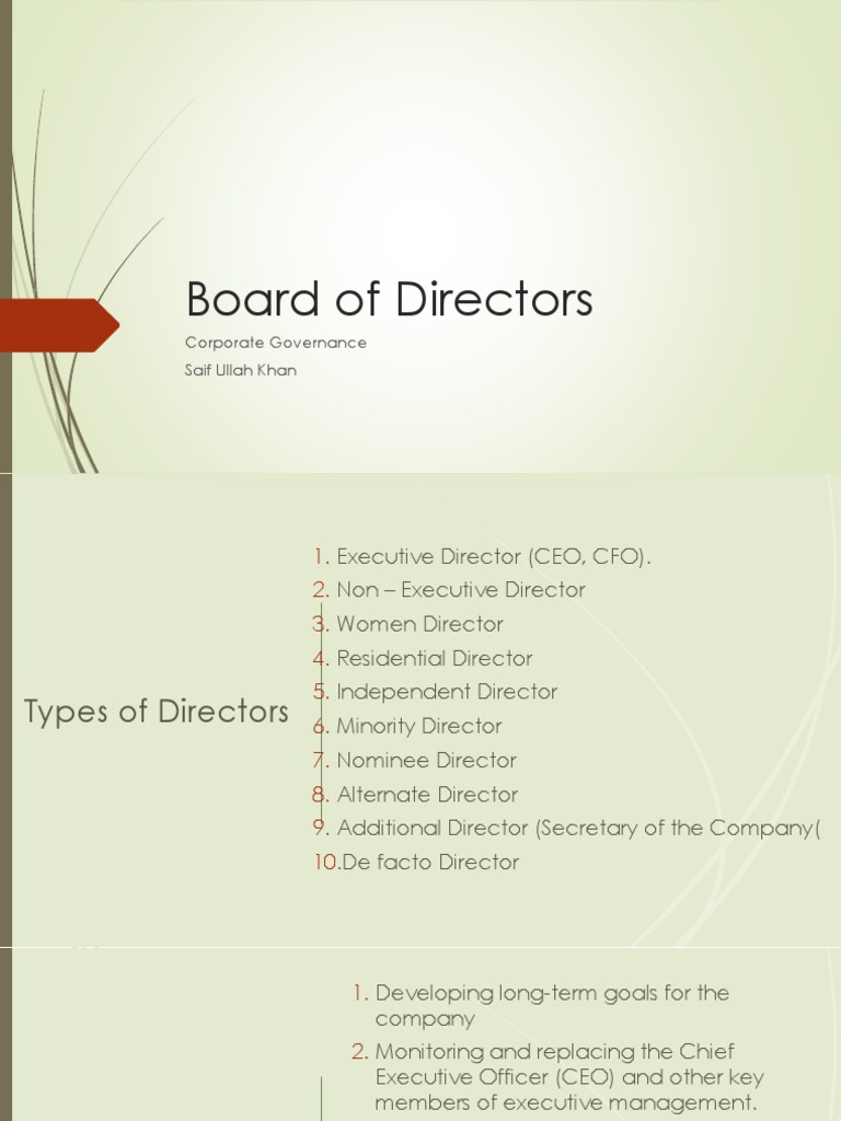 Board of Directors Overview | PDF | Chief Executive Officer | Board Of ...