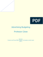 Advertising Budgeting Professor Close: Sources: Cravens and Percy (1998) Murphy, Cunningham and de Lewis (2011)