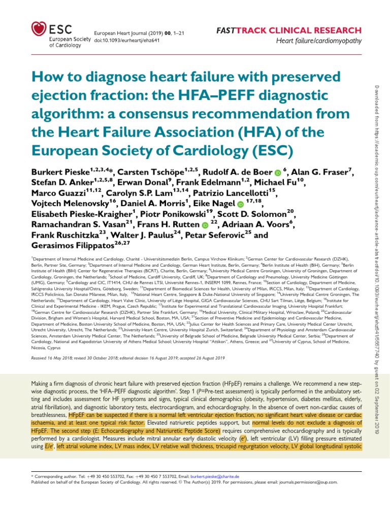 HFA-PEFF Diagnostic Algorithm for HFpEF | PDF | Echocardiography ...