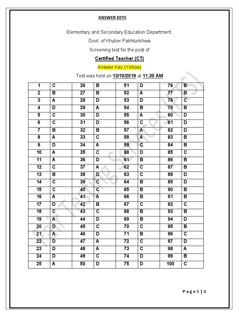 Answer Keys Ct 11 30 Am Educational Stages Behavior Modification