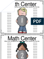 Math Center: When You Complete This Center, Cross Your Name Off of The List
