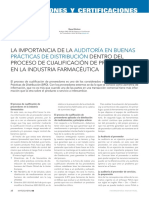 Articulo La Importancia de La Auditoria en Buenas Practicas de Distribucion Dentro Del Proceso de Cualificacion de Proveedores en La Industria Farmaceutica