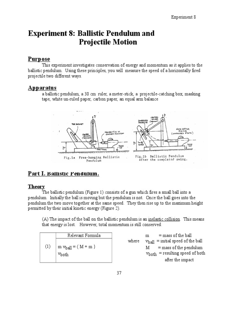 Ballistic Pendulum & Projectile Motion Experiment | PDF | Momentum ...