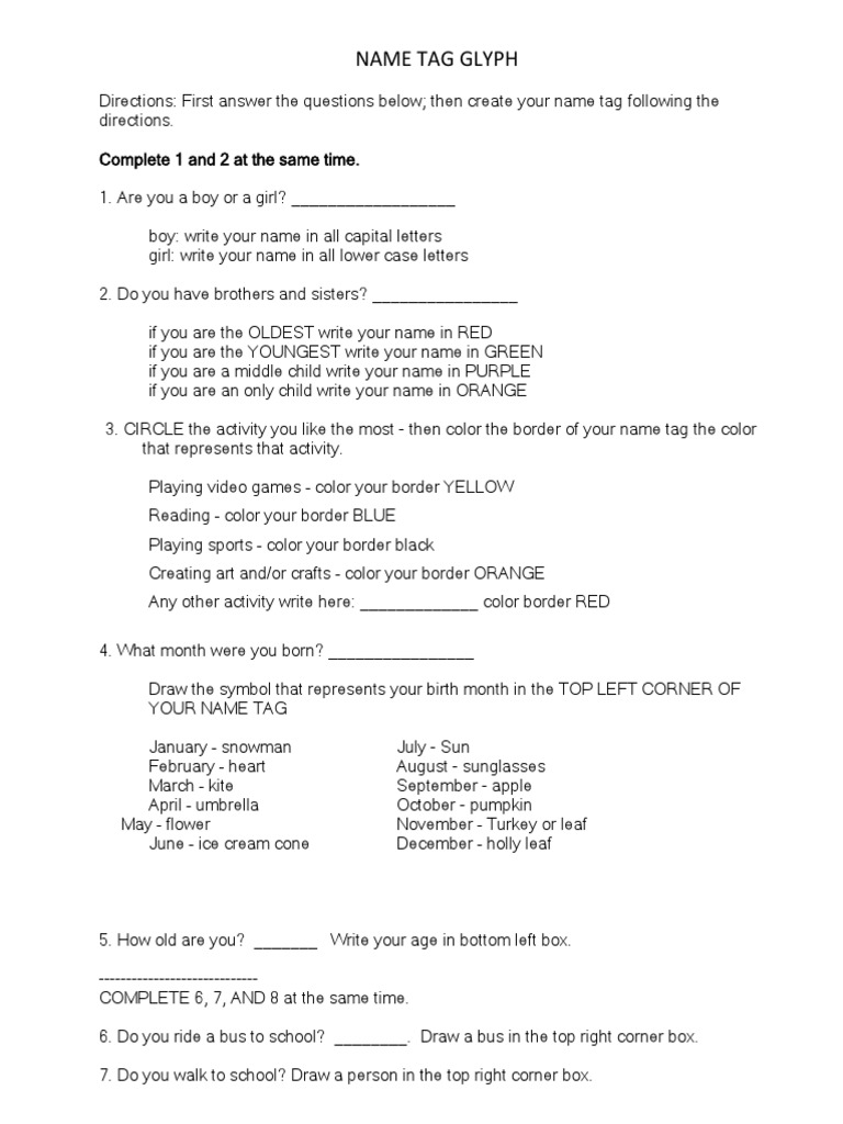Personalized Name Tag Instructions | PDF | Language Arts & Discipline