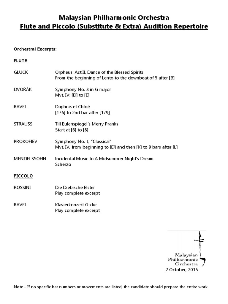 Malaysian Philharmonic Orchestra Flute and Piccolo (Substitute & Extra