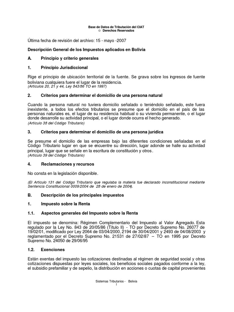 Sistema Tributario en Bolivia PDF | PDF | Impuesto sobre la renta ...
